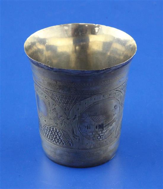 A 19th century Russian 84 zolotnik silver and niello tumbler, 44 grams.